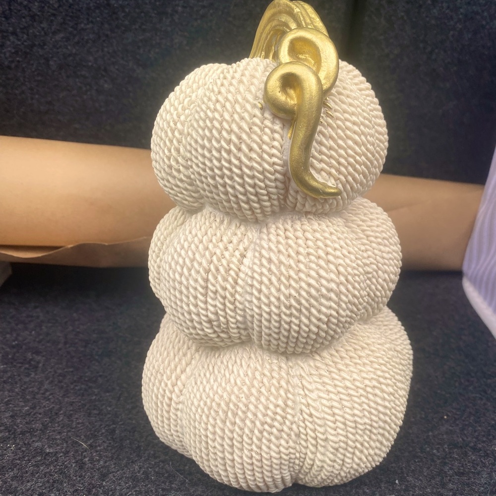 Three-Tier Off-White Pumpkin Decor with Gold Trunk